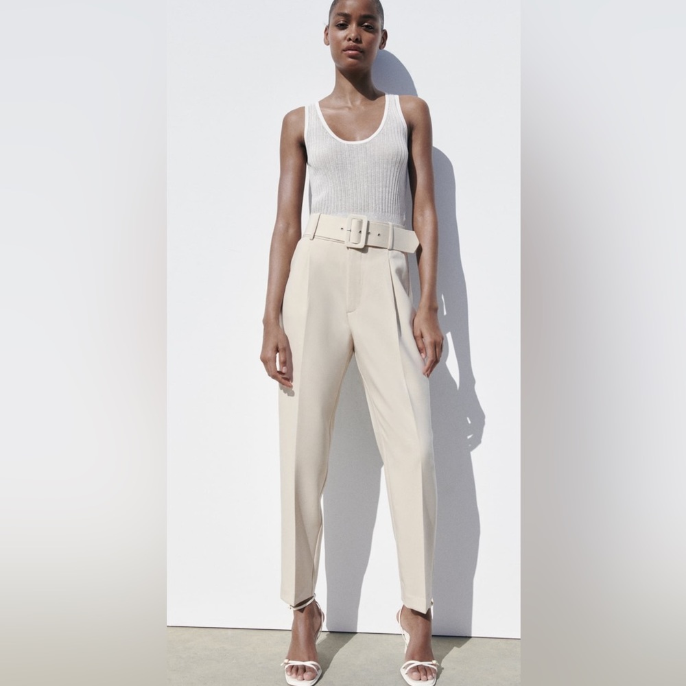 ZARA NWT high-waisted pants with fabric-covered belt